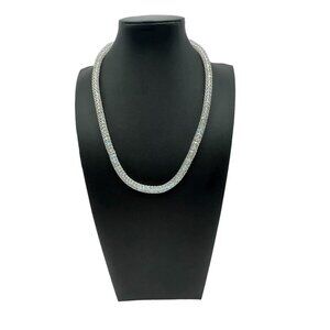 Stainless Steel China Mesh Net Aurora Borealis Bead Silver Tone Necklace Modern‎